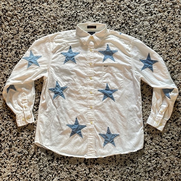 Faconnable Other - Faconnable Casual Long Sleeve Button Down Shirt with Stars—Medium, White & Blue